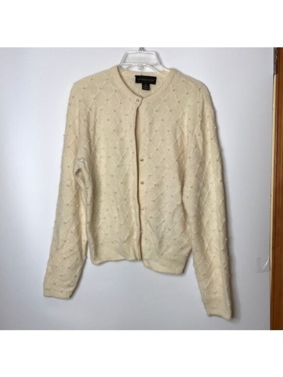 Classiques Entier Sweaters - Vintage Classiques Entier Lambs Wool Cardigan with Pearl Embellishments M MEDIUM
